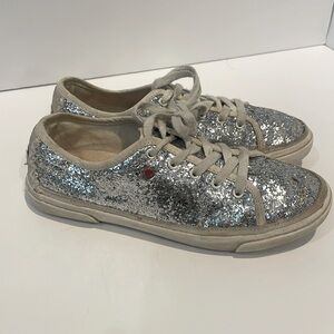 Girls 4 ladies 6 Ugg sparkly sneakers silver tennis shoes with heart charm